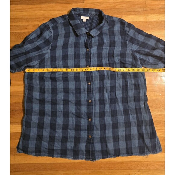 J. Jill Plus 2X Raw Hem 90s Y2K Button Up Plaid Soft Relaxed Shoulder Side Slits - Picture 5 of 11